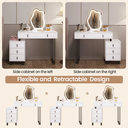 Kaptafel – Make-uptafel – Schminktisch – Dressing Table – Verlichte Kaptafel – Verstelbare LED-Spiegel – 5 Lades – Glanzend Wit MDF