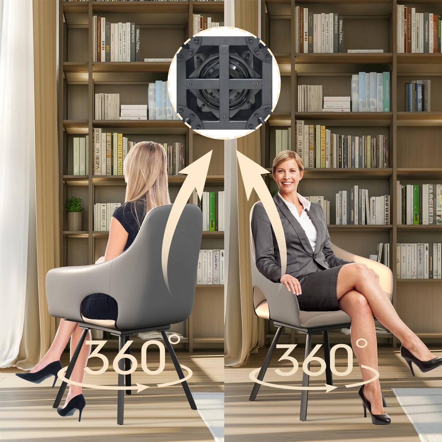 Draaibare Eetkamerstoel – Eetkamerstoel Met Armleuningen – Eettafelstoel – Keukenstoel – Woonkamerstoel – Licht Khaki – 360 Graden Draaibaar – Microfiber Leer Bekleding