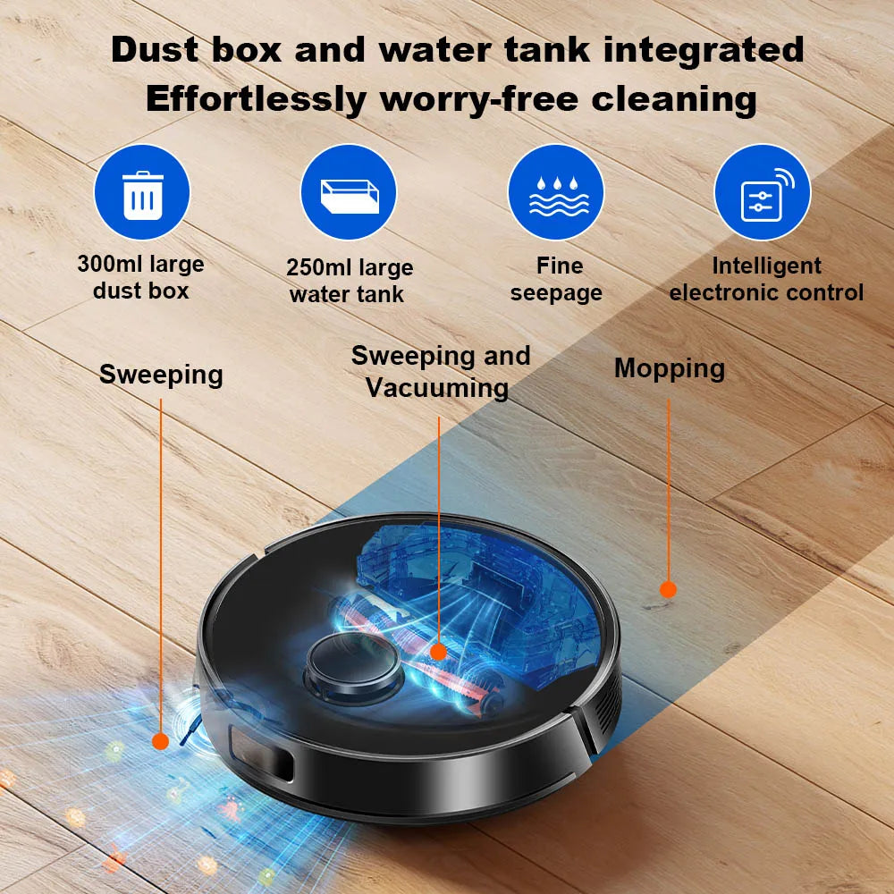 Lidar Robotstofzuiger - Dweilrobot - Vaccum Cleaner - Robot Vacuum - 3200mAh Batterij - 6500Pa Krachtige Zuigkracht - Zelflegende Stofbak – Multi-floor Mapping - Zwart