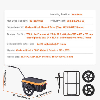 Fietsaanhanger – Fiets Trailer – Bagagedrager – Bolderkar – Inklapbaar – 40 Kg Laadcapaciteit – Weerbestendig Koolstofstaal