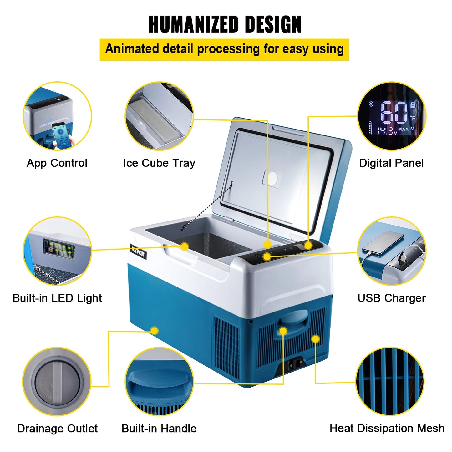 SucceBuy Portable Refrigerator 23 Qt(22 Liter) Refrigerator App Control(-4℉~68℉) Car Refrigerator Electric Compressor Cooler