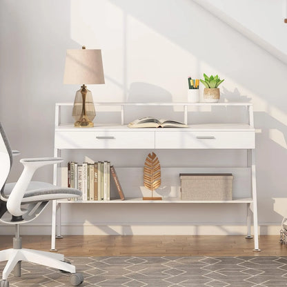Bureau – Werkplek – Studieplek – Thuiswerkplek – Bureau Met Lade – Metalen Frame - 120 x 60 x 90 - Wit