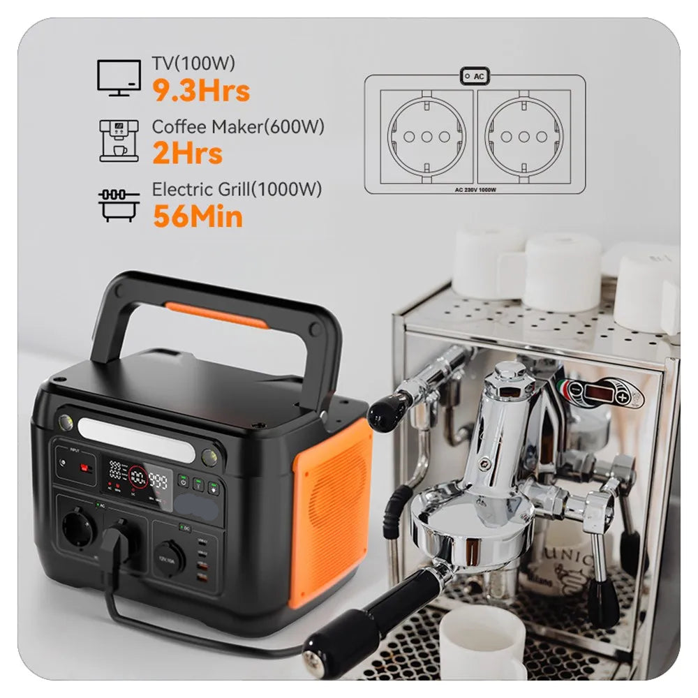 Powerstation – Draagbare Accu – Mobiele Energiebron – Noodstroom – Camping Generator – 1030Wh Capaciteit – Pure Sinusgolf AC