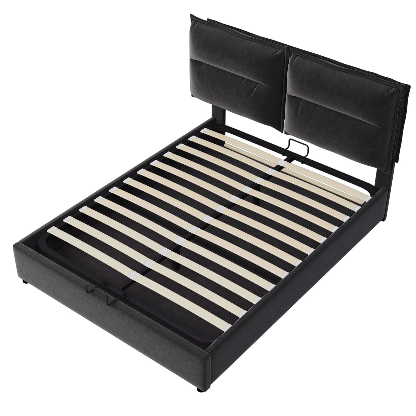 Tweepersoonsbed – Bed – Slaapbed – Opbergbed – Fluwelen Bed – Donkergrijs 140x200 cm – Verstelbaar Hoofdeinde – XXL Hydraulische Opbergruimte