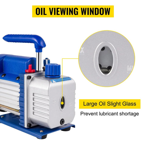Vevor - Vacuum Pump - Refrigerant Vacuum Pump - Refrigeration Tools - HVAC Refrigeration - 4.8CFM 1-3HP Meter, with Gauge - Blue