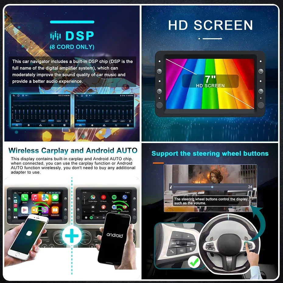 Autosterio – Autoradio – Multimedia Speler – Car Stereo – 2 Din Android 14 – Draadloze CarPlay – GPS Navigatie