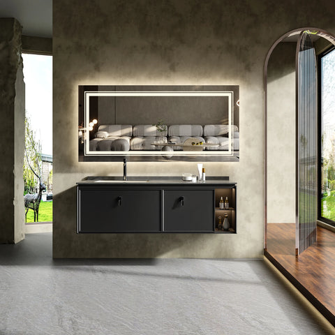 LED Badkamerspiegel - Badkamerspiegel - Badkamerspiegel met Verlichting - 100x60 cm - Voor- en Achterverlichting - Dimbaar - Anti-condens - Breukbestendig - Lichtgrijs