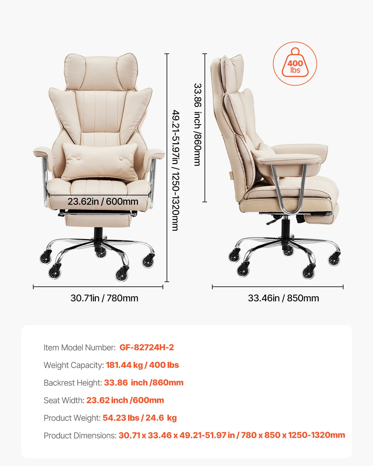 Bureaustoel – Office Chair – Gamestoel – Computerstoel – Kantoorstoel – Ergonomisch Design – Verstelbare Rugleuning en Voetsteun – PU Leer – Maximaal 136 kg