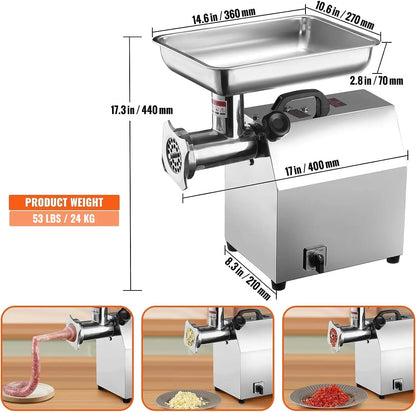 VEVOR Electric Meat Grinder Food Processors Sausage Maker Filler Mincer Stuffer Stainless Steel with 2 Blades for Home Kitchen
