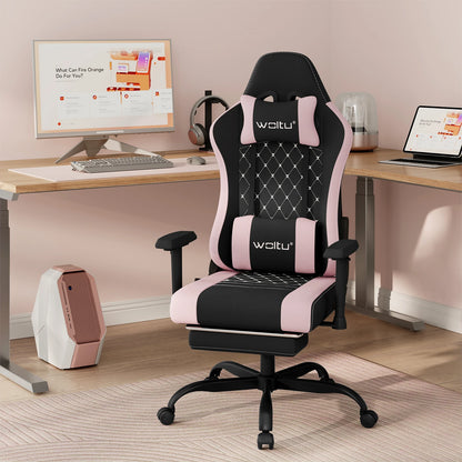 Ergonomische Gaming- en Bureaustoel – Gamerstoel – Bureaustoel – Draaistoel – Office Chair – Massagefunctie – Ademend Mesh Materiaal – Zwart/Roze