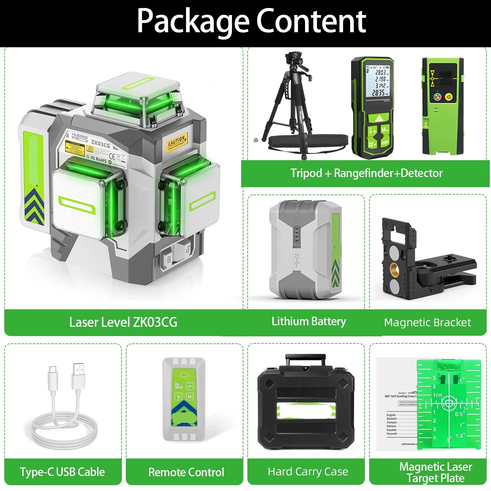 3D Laserwaterpas – Laserwaterpas – Zelfnivellerend – Groene Laser – Tripod – 12 Laserlijnen – 8000 mAh Accu - QUORE