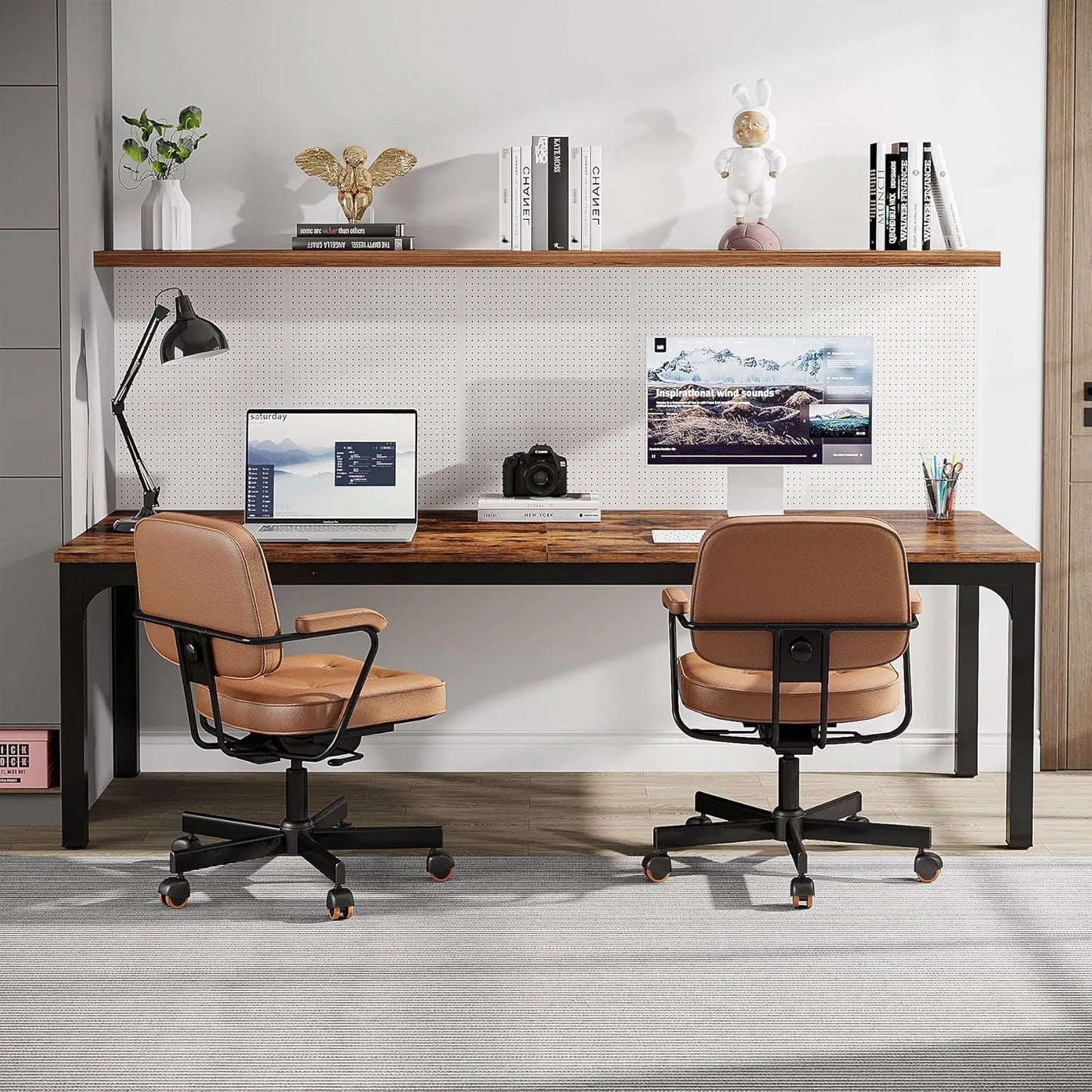 Bureau – Computerbureau – Werktafel – Bureautafel – Thuiswerkplek – Extra Lang 200 cm – Stevig Houtlook Metalen Pooten Rustiek Bruin