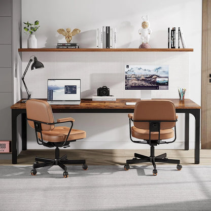 Bureau – Computerbureau – Werktafel – Bureautafel – Thuiswerkplek – Extra Lang 200 cm – Stevig Houtlook Metalen Pooten Rustiek Bruin