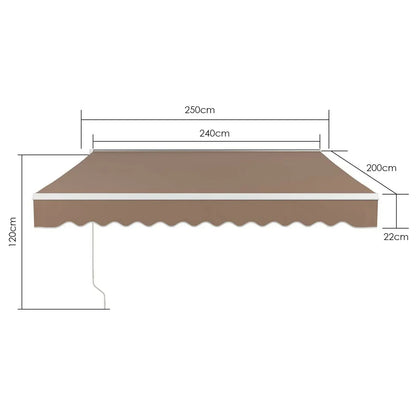 Uitschuifbare Zonwering - Luifel - Zonneluifel - Balkonluifel - Luifel Zonnescherm - Klemluifel - 250 x 200cm - Handmatig Opvouwbaar – UV50+ Bescherming voor Ramen, Deuren & Balkons - Khaki