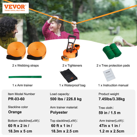 Vevor - Slack Line - Slackline Kids - Slackline Set - Complete Slackline Set - voor Kinderen, Volwassenen