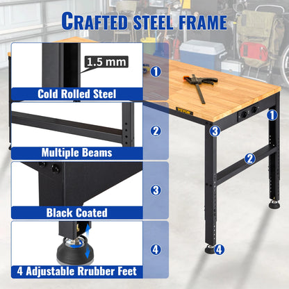 Zware Werkbank met Wielen en Stroomaansluiting – Verstelbare Multifunctionele Werktafel – Draagvermogen tot 900 kg – 122 x 51 x 105 cm – Voor Garage, Werkplaats of Klusruimte