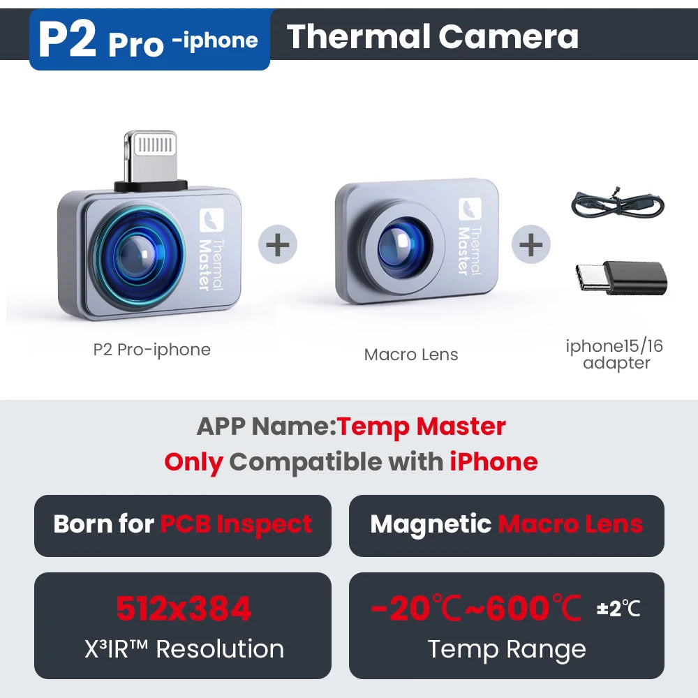 Warmtecamera – Warmtebeeldcamera – Thermische Camera – Infrarood Camera – Warmtemeter – Voor iPhone 15/16 – 256x192 Resolutie – Temperatuurbereik -20°C tot 600°C - QUORE