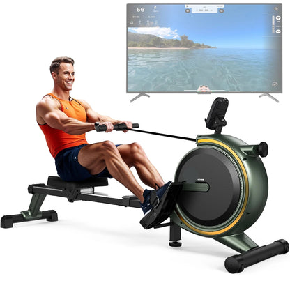 Roeitrainer – Roeimachine – Fitnessapparaat – Home Trainer – Cardio Trainer – 16 Niveaus Magnetische Weerstand – Ondersteunt Tot 150 Kg - Groen - QUORE
