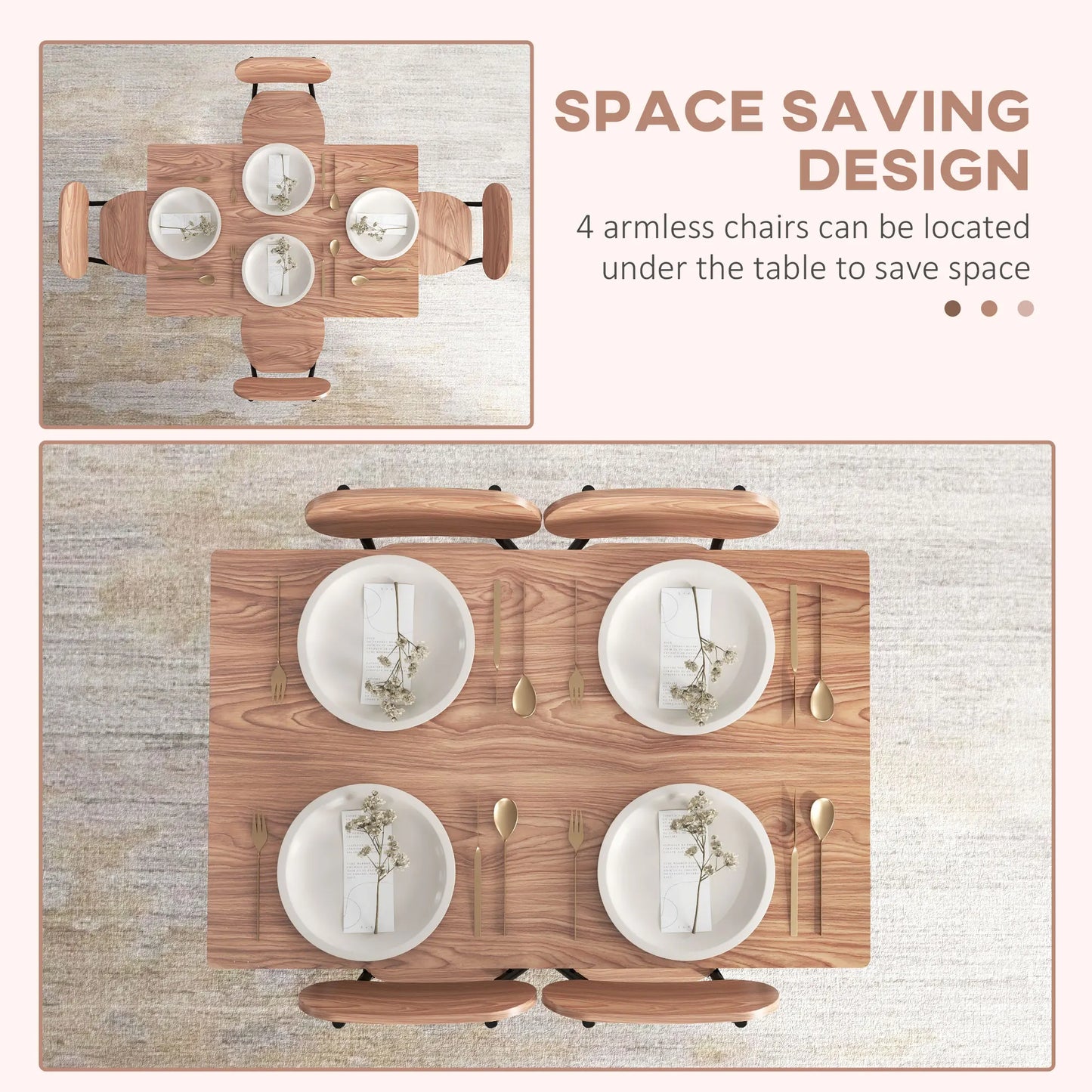 Eettafelset – Eettafel – Tafel Met Stoelen – Eetkamerset – Compacte Set – Metalen Opbergruimte – MDF Tafelblad - 110 x 70 x 75 cm - Teak