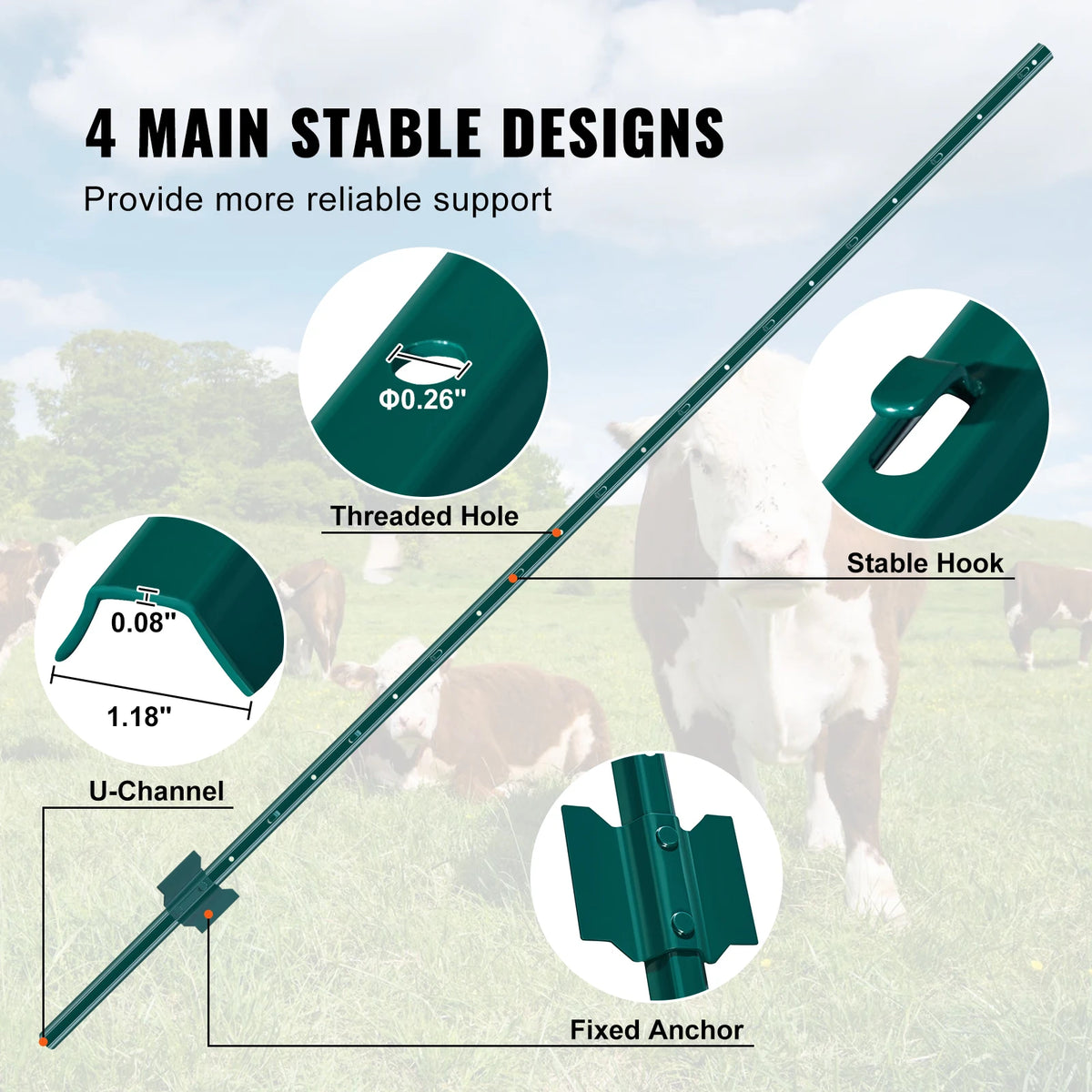 Omheiningspalen - Paal - Weidepaal - Weideomheining - Bosomheining - Bosomheining - Tuinomheining - Heavy Duty Metaal - 6 inch - voor voor Tuin Tuin Gazon Boerderijen & Buiten Draad Omheining - 6 stuks - QUORE
