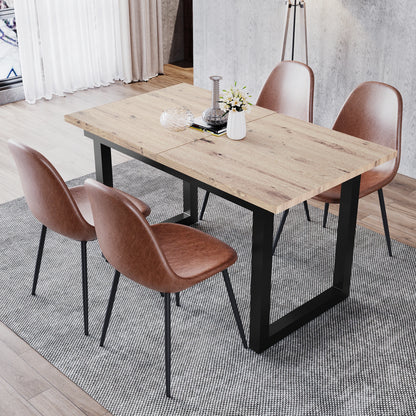 Verlengbare Eettafel – Uitklapbare Tafel – Diner Tafel – Industrieel Meubel – Eetkamertafel – 140-180 cm Verstelbaar – Robuust Houten Blad Met Zwart Metalen Frame