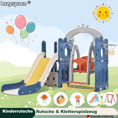 Lazyspace 5 in 1 Children's Slide, Climbing, Storage Space, Swing, Basketball Basket, Slide & Climbing Toy for Children Playroom