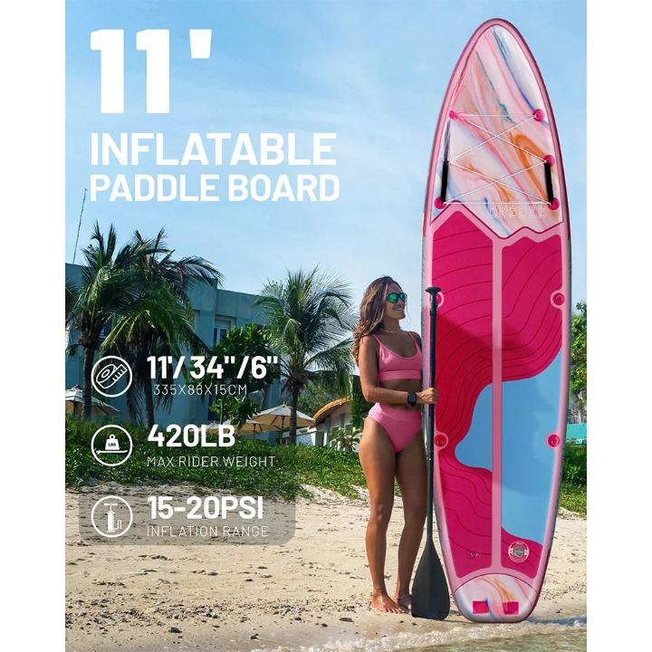 Opblaasbaar SUP-Board – Stand-Up Paddleboard – Sup – Peddelboard – Waterboard – 175 Kg Draagvermogen – Duurzaam PVC-Materiaal - Roze