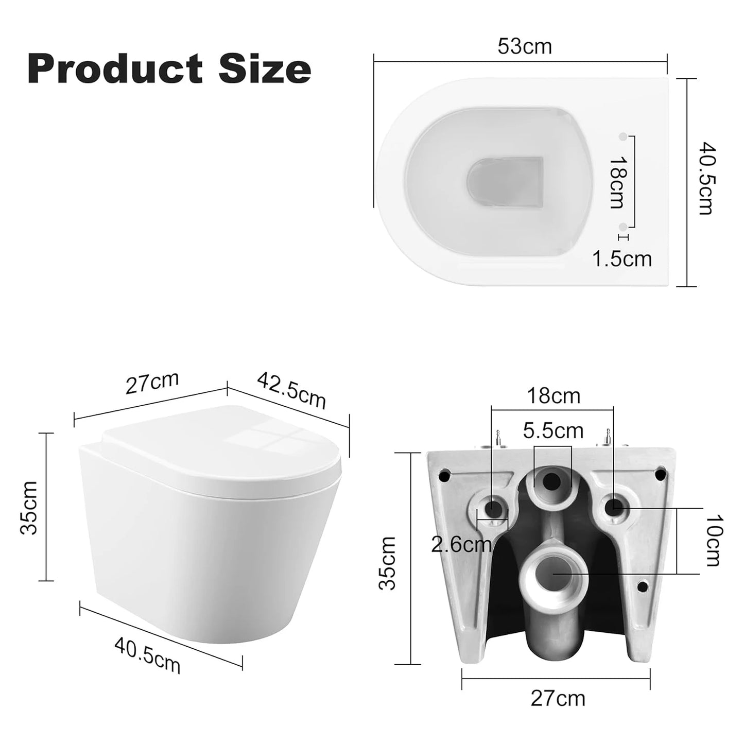 Wandtoilet Zonder Rand – Hangend Toilet – Toiletpot – Hangtoilet – Randloos Toilet – Automatisch Sluitende Bril – Hoogwaardig Keramiek 55,5x36x35 cm - QUORE