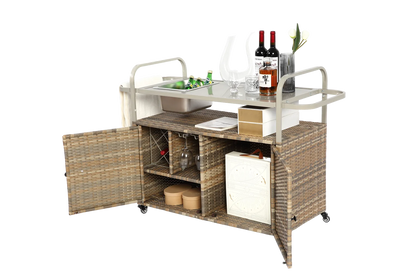 Outdoor Barwagen – Buitentrolley – Servierwagen – Tuinwagen – Bistrowagen – Gepoedercoat Staal – 360° Draaibare Wielen - QUORE