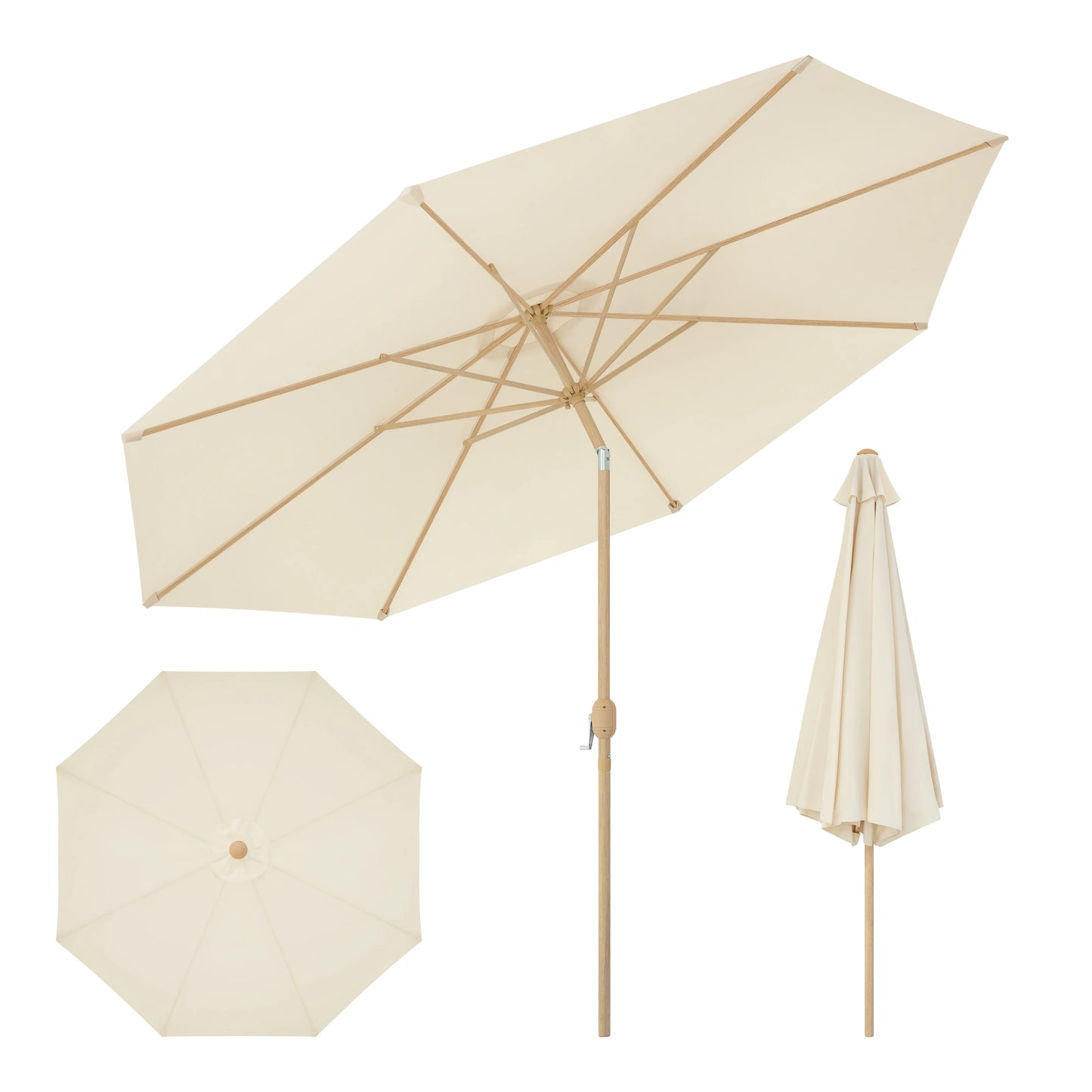 Parasol - Tuinparasol - Strandparasol - Zweefparasol - Balkon Parasol - Grote 300cm Buitenzonwering - met Draaikruk en UPF 50+ Bescherming - Beige