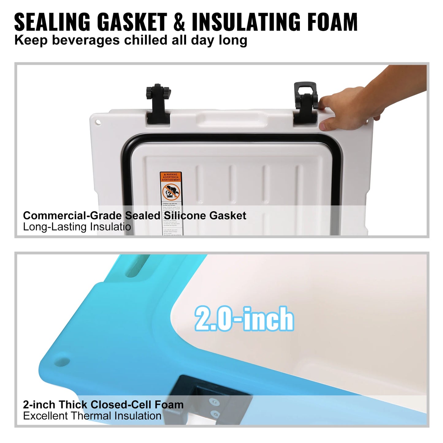 SucceBuy 25/33/45/52QT Hard Cooler Insulated Portable Large Capacity Ice Chest Cooling Box for Family Outdoor Camping Activities