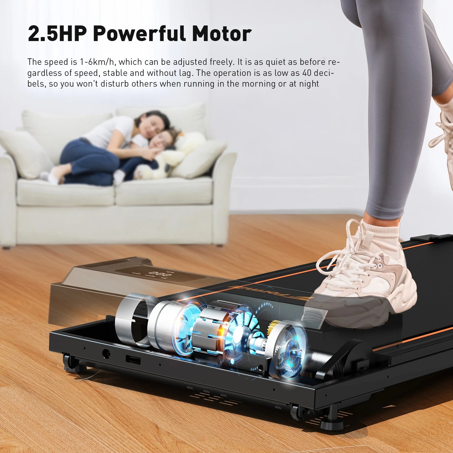 Treadmill - Walking Belt - Walking Pad - Walkingpad - Treadmill - Flat Walking Treadmill - 2.5 HP Motor - 1-6 km/h Speed ​​- Anti-slip - Shock Absorption - Mini Treadmill for Home Office - Black