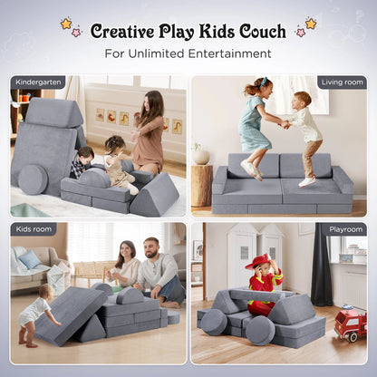 Speelbankje – Kinderbank – Kindersofa – Kinderstoel – Speelgoedbank – 14-delig – Modulaire Set Met Wasbare Flanellen Hoezen