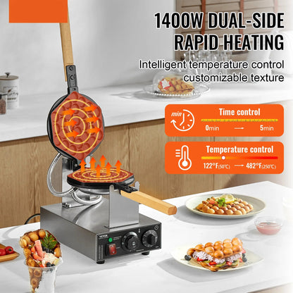 Wafelijzer - Wafelmaker - Wafelmix - Poffertjesmaker - Poffertjespan - Poffertjespan Inductie - Poffertjespan Elektrisch - 400W RVS Non-Stick Wafelijzer met 180° Rotatie - QUORE