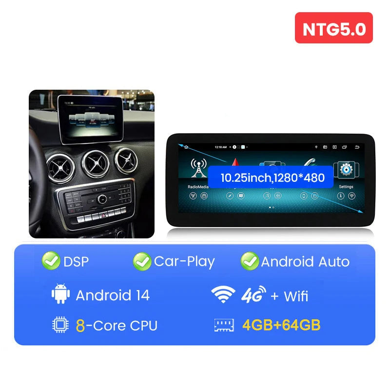 Android Autoradio – Multimedia Speler – GPS Navigatie – Touchscreen Radio – CarPlay Android Auto – 10,25 Inch Scherm – Snelle Android 14 Software – 6GB RAM & 128GB Opslag