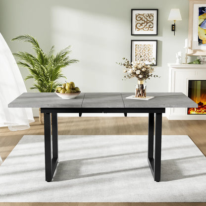 Industriële Eettafel – Uittrekbare Tafel – Verstelbare Tafelpoten – Betonlook Tafel – MDF Blad – 140-180 Cm Lang – Metalen Frame - QUORE