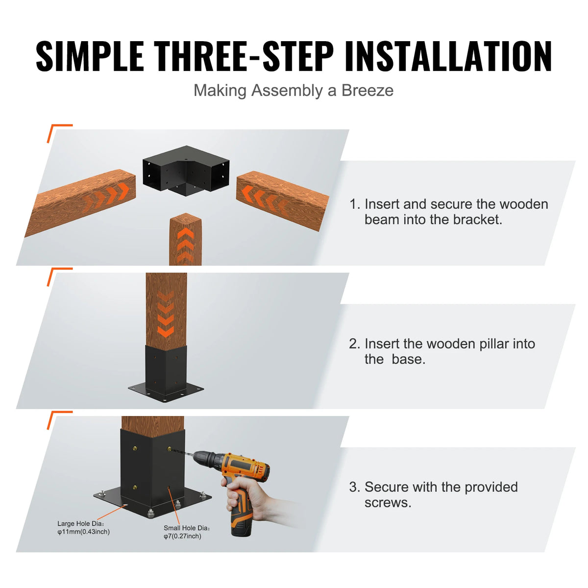 Hoekankers - Hoekconnectoren - Pergolabeugelset - Metaal - DIY Post Base Kit - 4x4in - 4 stuks - Zwart