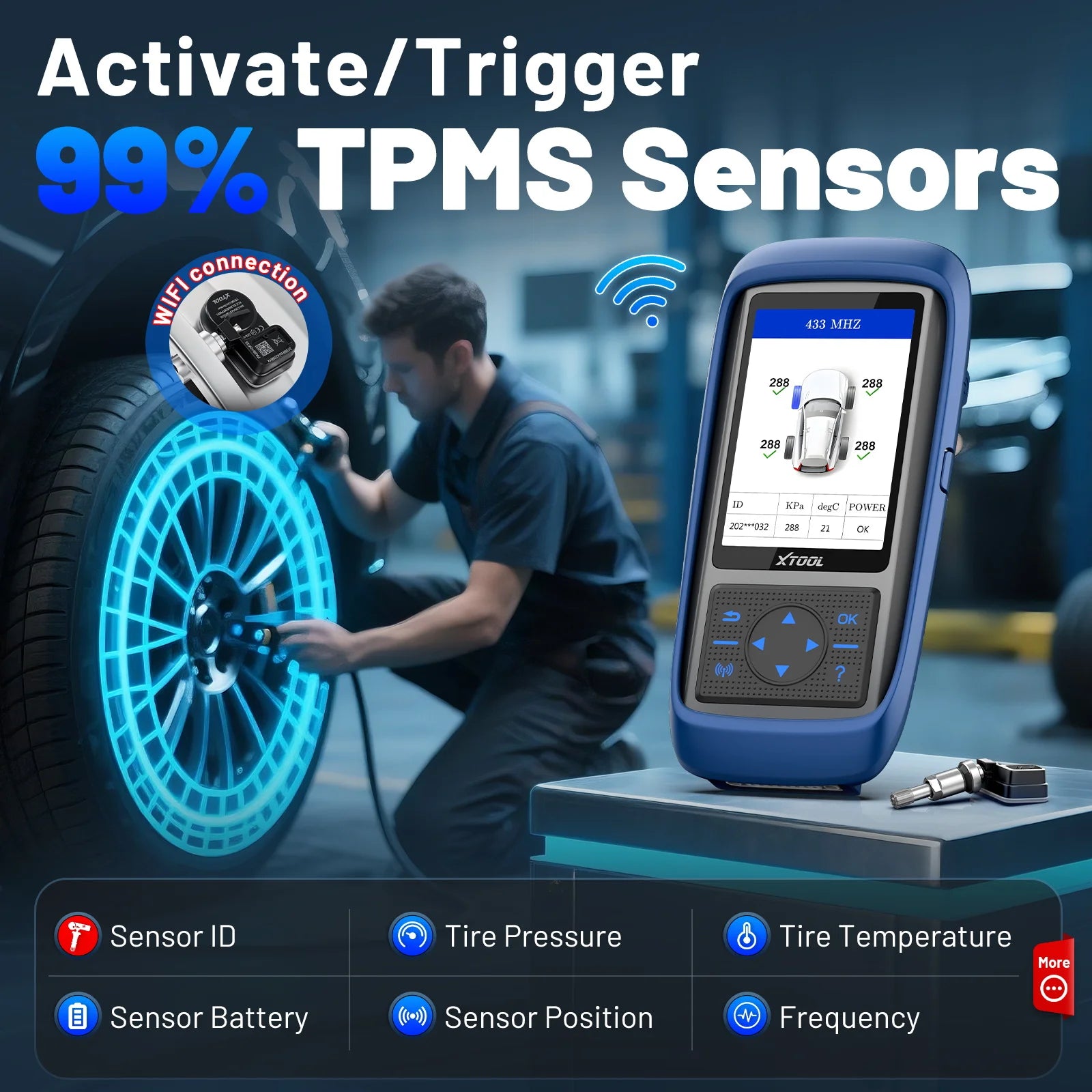 TPMS Programmer – Bandenspanningsmeter – TPMS Diagnosetool – Sensor Activator – TPMS Relearn Tool – Werkt Met 315 & 433 MHz – Inclusief 4 PCS TS100 Sensoren - QUORE