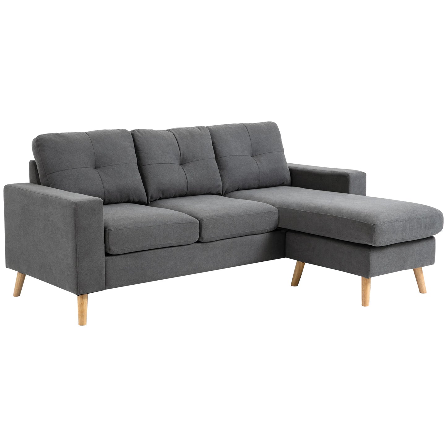Hoeksalon – Hoekbank – Hoekzetel – Bank – Zitbank – 3-Zits – Donkergrijs Polyester – Omkeerbare Chaise Longue