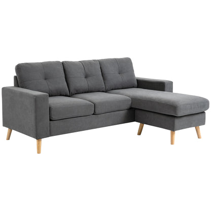 Hoeksalon – Hoekbank – Hoekzetel – Bank – Zitbank – 3-Zits – Donkergrijs Polyester – Omkeerbare Chaise Longue