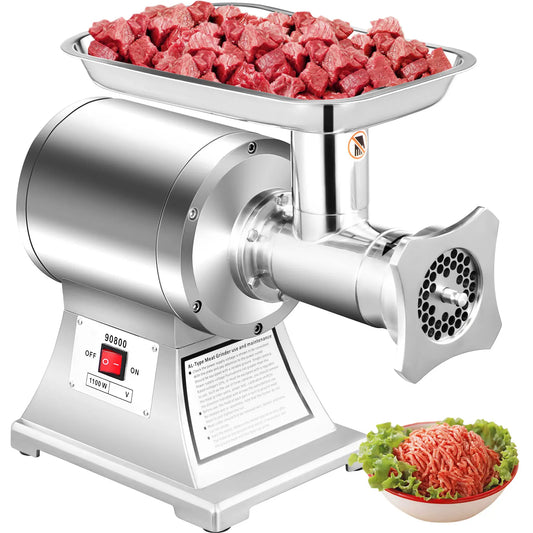 Electric Meat Grinder - For All Types of Meat - Stainless Steel - Meat Mincer - Meat Grinders - Sausage Maker - 1100W - 330LBS/h - 193 RPM - Stainless Steel - Silver