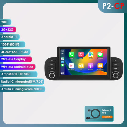 Multimedia Autoradio – Android Autoradio – 1Din Radio – Auto Entertainment Systeem – Fiat Panda 2013-2020 – Android 13 – 7 Inch Touchscreen