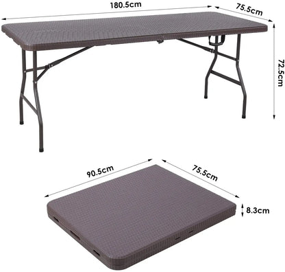 Inklapbare Tafel En Banken – Campingset – Buitenmeubel – Picknicktafel – Feestset – Rattan Look – Hoog Draagvermogen