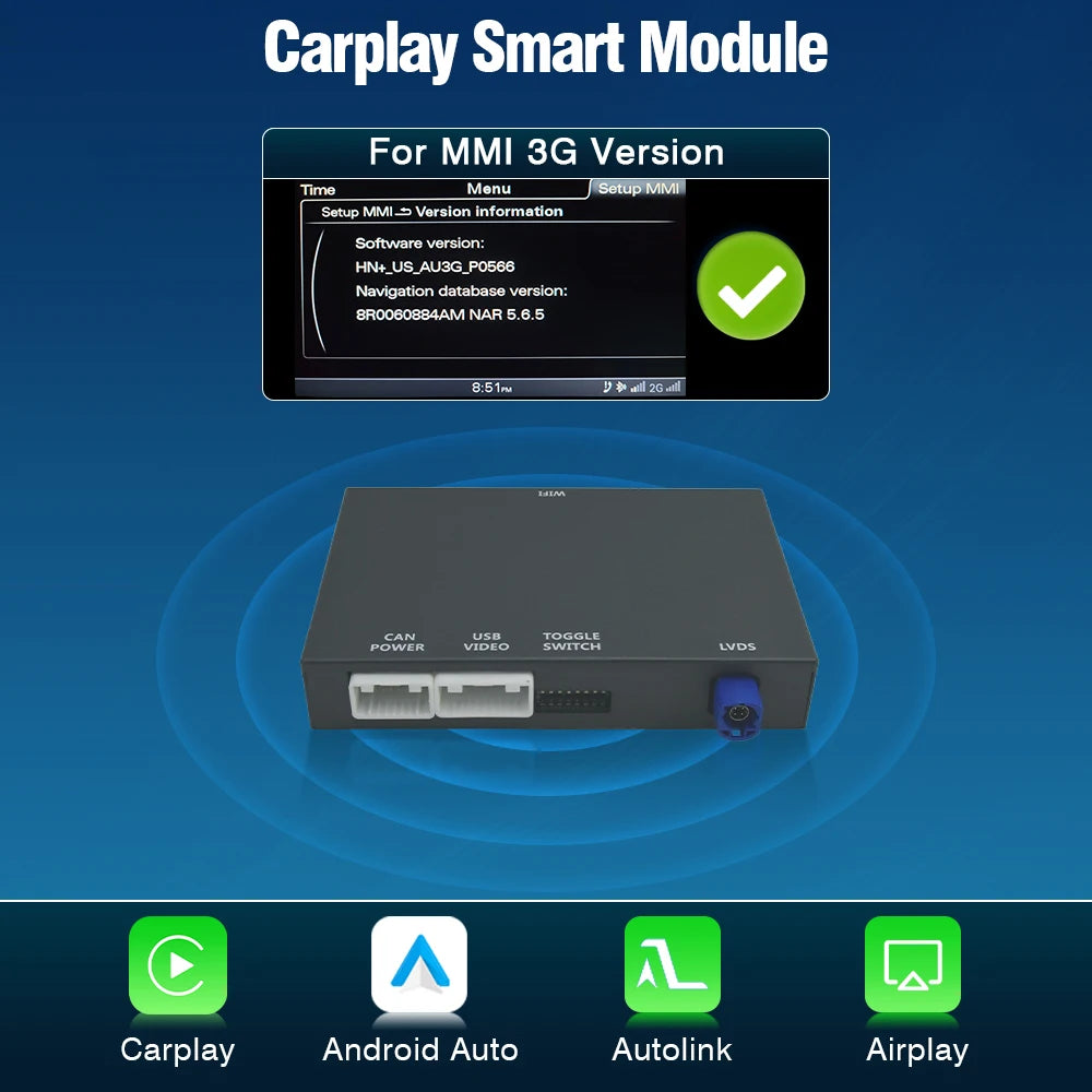 Draadloze CarPlay Interface – Android Auto Adapter – MirrorLink Connector – AirPlay Module – Car Multimedia Interface – Compatibel Audi A1 Q3 2012-2018 – Plug & Play – Wi-Fi & Bluetooth Verbinding