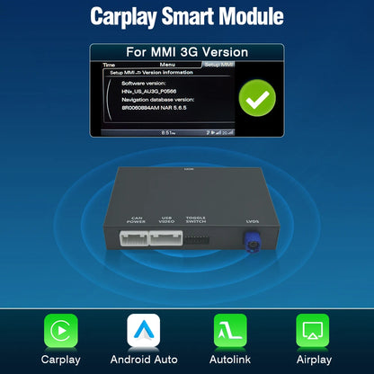 Draadloze CarPlay Interface – Android Auto Adapter – MirrorLink Connector – AirPlay Module – Car Multimedia Interface – Compatibel Audi A1 Q3 2012-2018 – Plug & Play – Wi-Fi & Bluetooth Verbinding