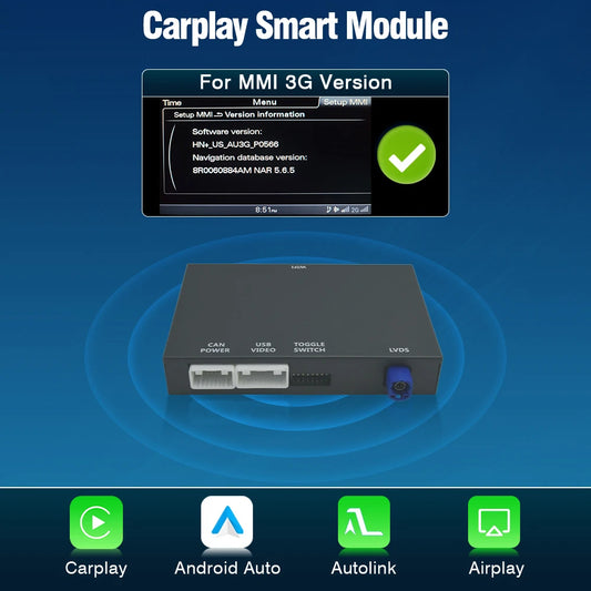 Draadloze CarPlay Interface – Android Auto Adapter – MirrorLink Connector – AirPlay Module – Car Multimedia Interface – Compatibel Audi A1 Q3 2012-2018 – Plug & Play – Wi-Fi & Bluetooth Verbinding