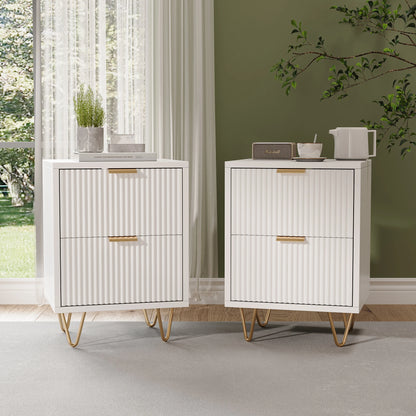 Comanlai 2 pieces Bedside Table with 2 Drawers,Nightstands Cabinet with Metal Feet,Chest of Drawers for Living Room,49x29x47cm