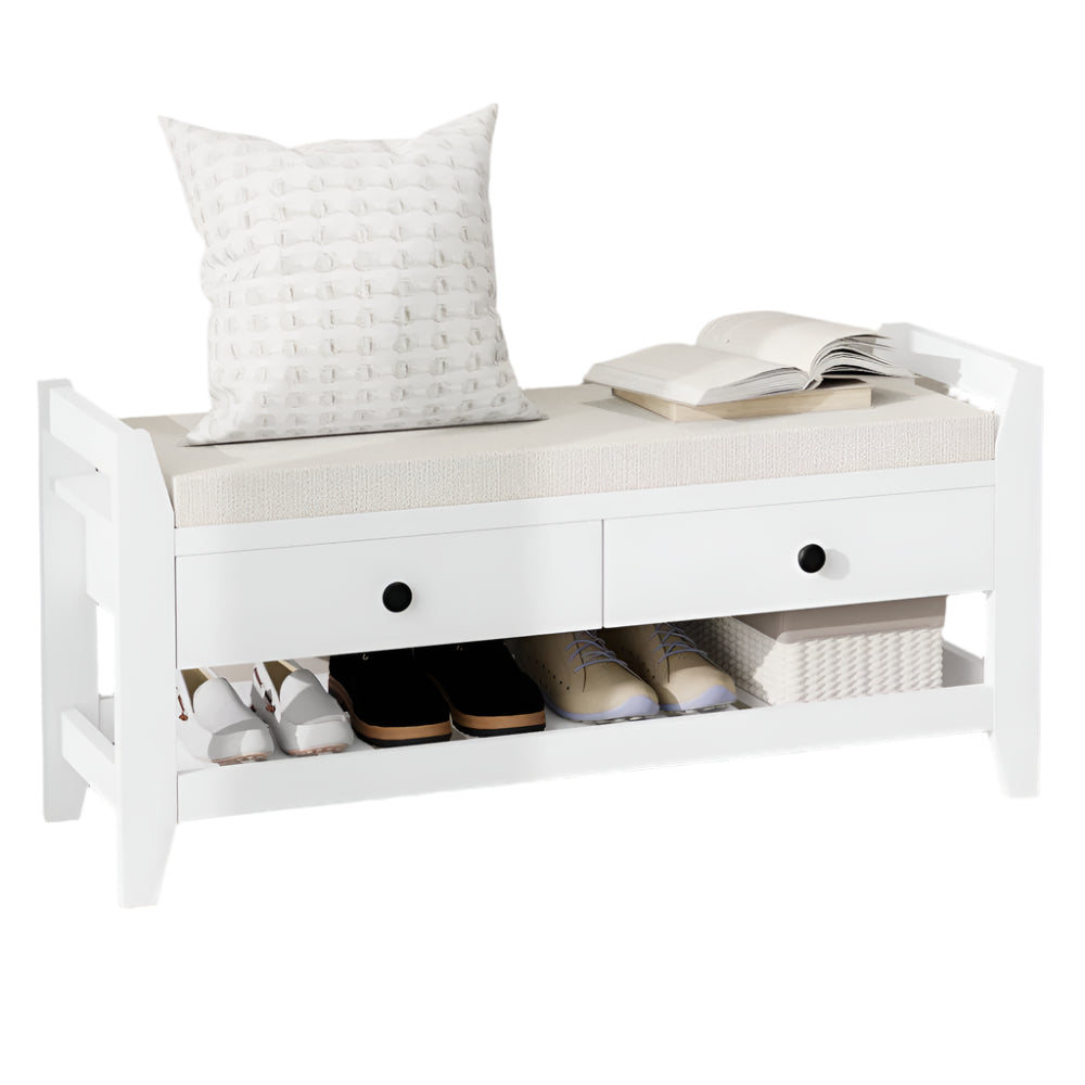 Schoenenbank – Schoenenopberger – Zitbank – Opbergbank – Comfortabel 5 Cm Kussen – MDF En PB Materialen - Wit
