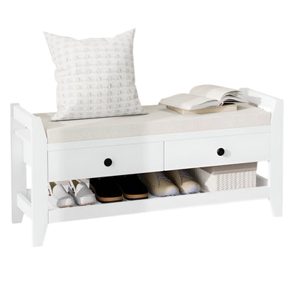 Schoenenbank – Schoenenopberger – Zitbank – Opbergbank – Comfortabel 5 Cm Kussen – MDF En PB Materialen - Wit