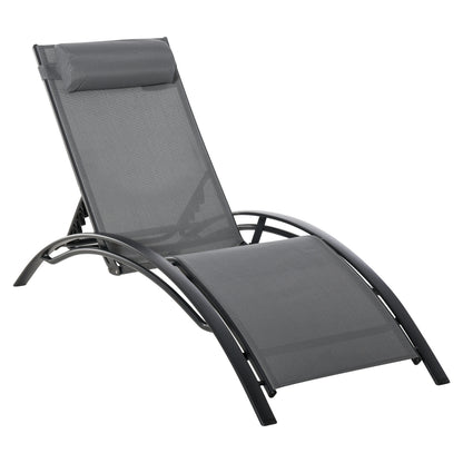 Verstelbare Lounger met Rugleuning en Afneembare Hoofdkussen - Tuinstoel voor Terras, Balkon en Zwembad - Grijze Aluminium Stoel - QUORE